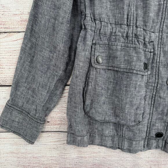 Caslon Linen Snap Down Jacket Womens Medium Gray Metal Buttons - Picture 4 of 10
